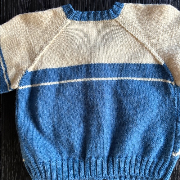 Vintage 5T hand-knitted blue and cream sweater - Picture 3 of 4